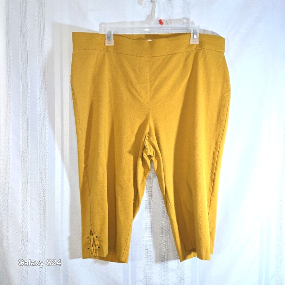 89TH + MADISON PONTE PANTS 89th  LACE SIDES PULL ON  MUSTARD SIZE 18